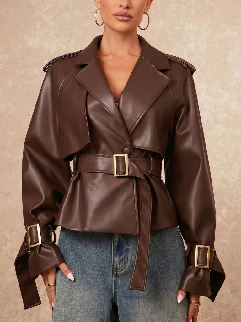 Brown Casual Women's Trench Coat Jacket